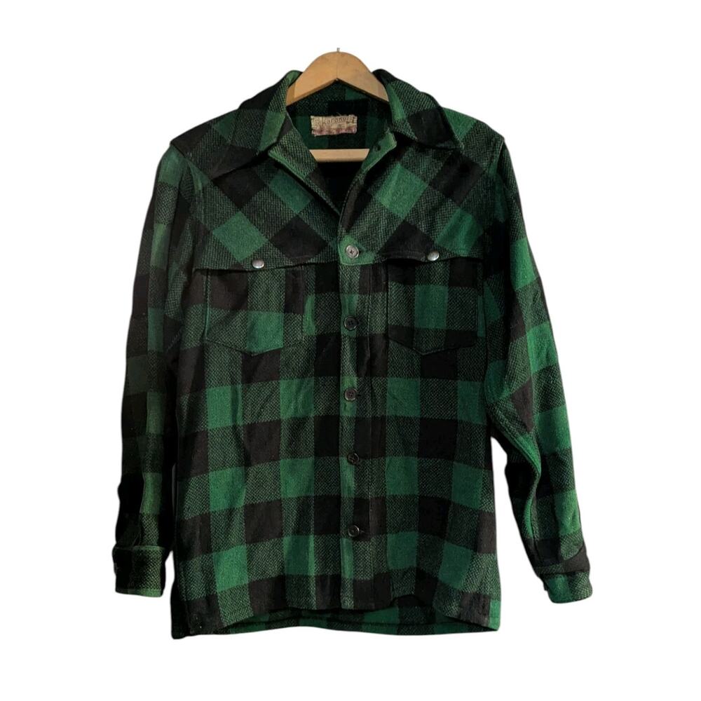 Vtg 1940s Karakul Brownsville Woolen Mills Plaid Jacket Green Black Men's O